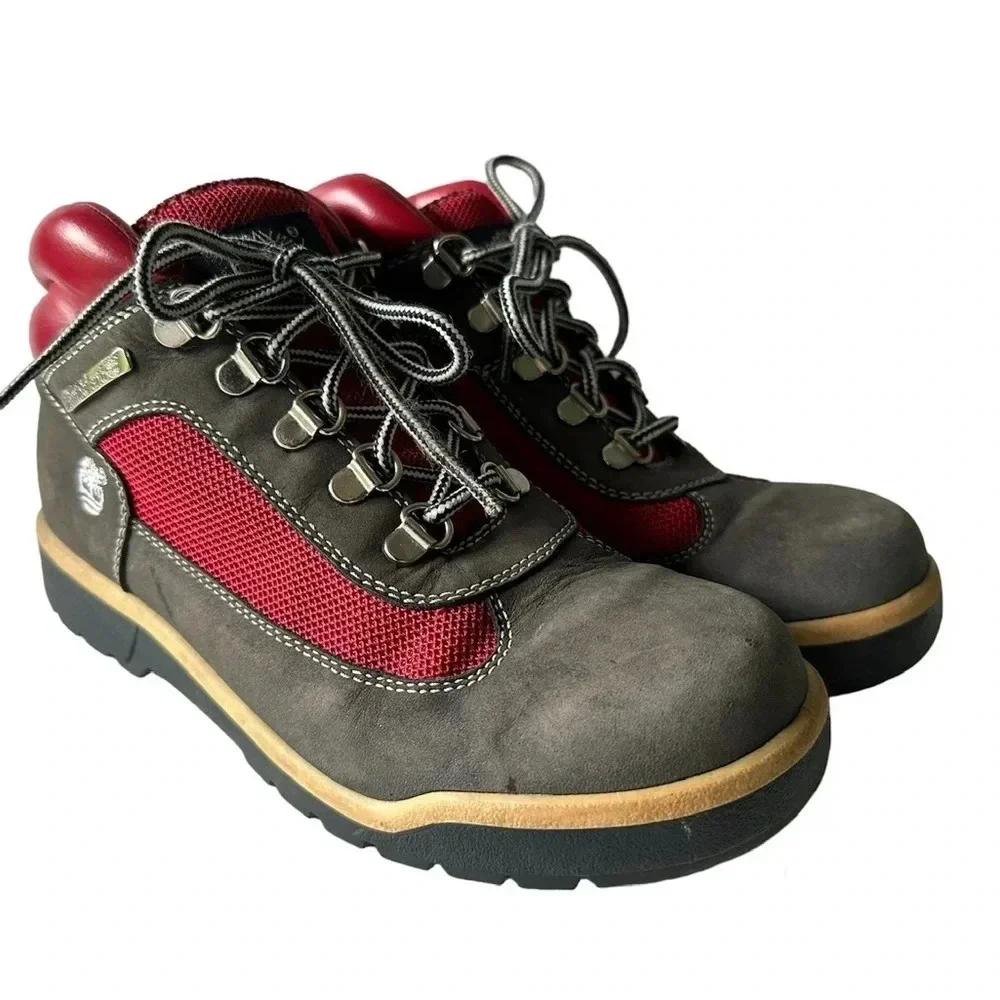 Timberland: Junior Field Boots. Grey and Red Colorway Size 5.5 Leather